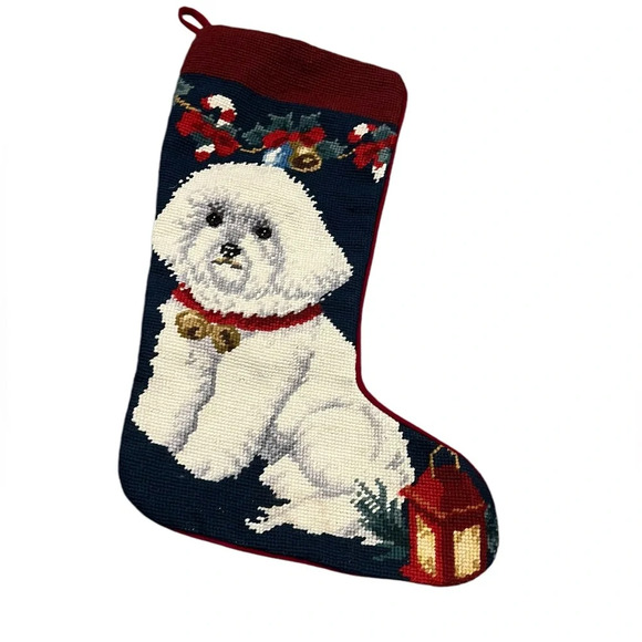 Bichon Frise Christmas Stocking Needlepoint Claw collection Wool cotton velvet - Picture 1 of 7